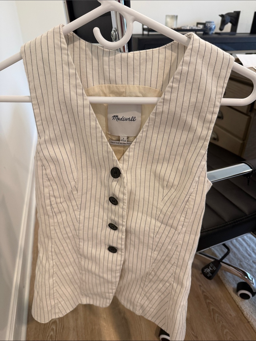 Madewell Cream Vest Dress with dark Pinstripes